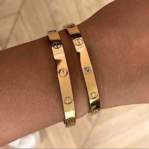Gold Screwdriver Love Bangle Bracelet With  Stones Stainless Steel Gold Plated